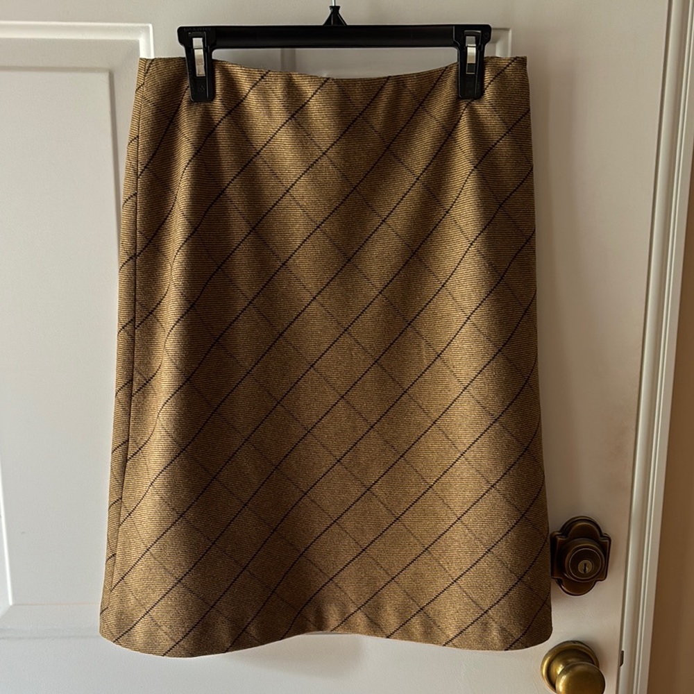 Loft Tan Plaid Wool Blend Skirt Size 10